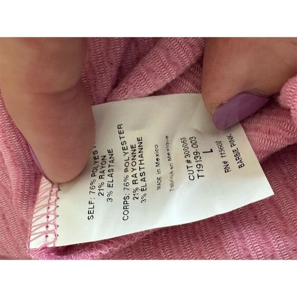 LUSH Women's V-Neck Ribbed Top Pink Short Sleeve Size L Casual NWT - Picture 5 of 7